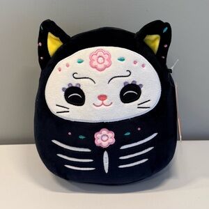 Brand new 8” Zelina Squishmallows Black and White Cat Plush with Yellow Accents